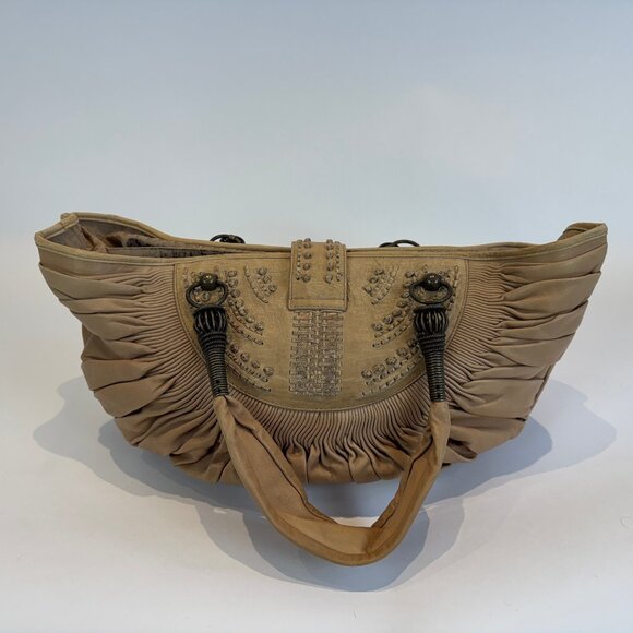 Vintage Christian Dior Beige Pleated Lambskin Leather Plisse Tote Bag - Picture 2 of 16
